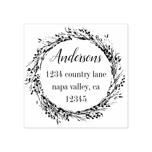 Rustieke krans | Achternaam Retouradres Rubberstempel (Afrduk)