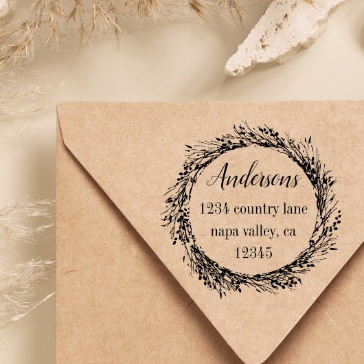 Rustieke krans | Achternaam Retouradres Rubberstempel