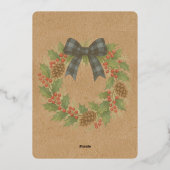 Rustieke Krans Blauw Zwart Geruite Boog Goud Folie Feestdagenkaart (Achterkant)