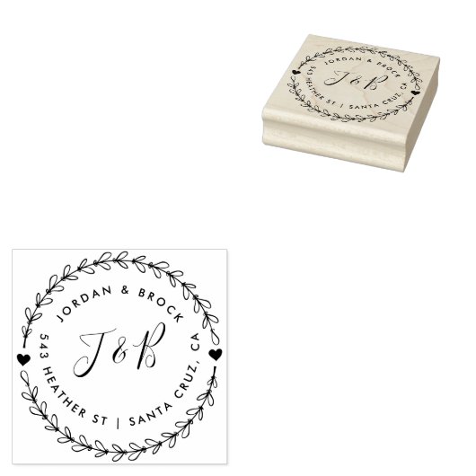 Rustieke krans bruiloft Initialen retour adres Rubberstempel (Gestempeld)