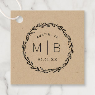 Rustieke krans bruiloft monogram dank u bedankjes labels