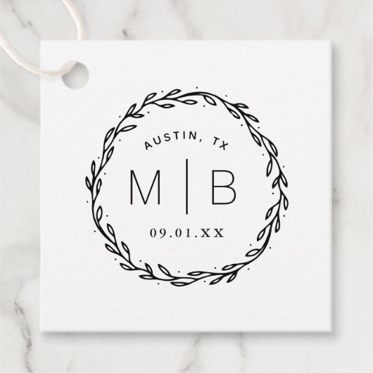 Rustieke krans bruiloft monogram dank u bedankjes labels (Voorkant)