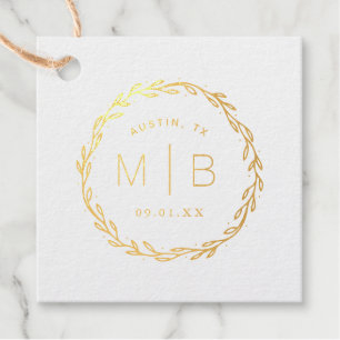 Rustieke krans bruiloft Monogram Echte Gouden foli Bedankjes Labels