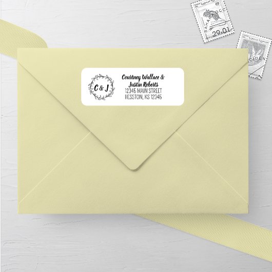 Rustieke krans bruiloft retour adres etiket