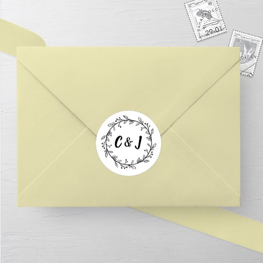 Rustieke krans bruiloft ronde sticker