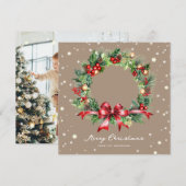 Rustieke krans foto Merry Christmas Kaart (Voorkant / Achterkant)