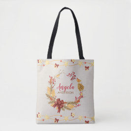 Rustieke Krans Gepersonaliseerde Kerst Kerstmis Tote Bag