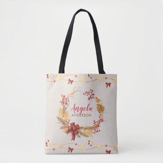 Rustieke Krans Gepersonaliseerde Kerst Kerstmis Tote Bag (Voorkant)