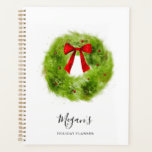 Rustieke krans Kerstvakantie planner<br><div class="desc">Feestelijke vakantieplanner met waterverf illustratie van groene krans met rode bessen en een strik.</div>