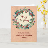 Rustieke Krans Kleinzoon & Familie Vrolijk Kerstfe Kaart (Gele Bloem)