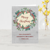 Rustieke Krans Kleinzoon & Familie Vrolijk Kerstfe Kaart (Gele Bloem)