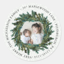 Rustieke krans met foto en retour adres