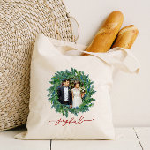 Rustieke Krans Met Vrolijk Script En Fotovakantie Tote Bag