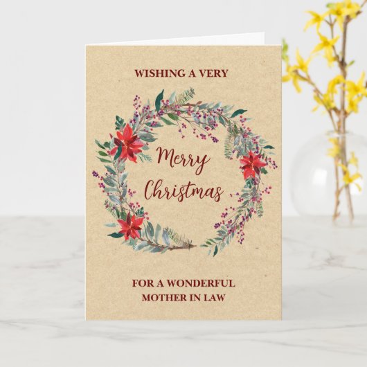 Rustieke krans Moeder in de wet Vrolijk Kerstmis Kaart (Gele Bloem)