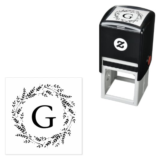 Rustieke krans monogram zelf-inkt stempel (In situ)