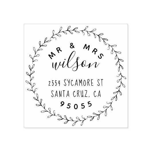 Rustieke krans Mr. & Mrs Botanical retouradres Rubberstempel (Afrduk)