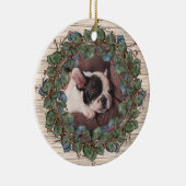 Rustieke krans op houten huisdier foto keramisch ornament (Rechts)