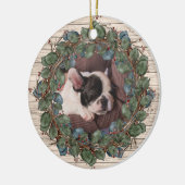 Rustieke krans op houten huisdier foto keramisch ornament (Links)