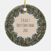 Rustieke krans op houten huisdier foto keramisch ornament (Achterkant)