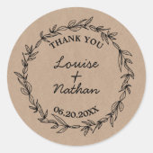 Rustieke krans op kraft bruiloft gunst sticker (Voorkant)