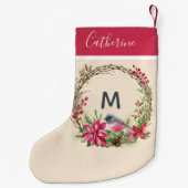 Rustieke Krans Poinsettia Vogel Bessen Initiaalmon Kleine Kerstsok (Achterkant)