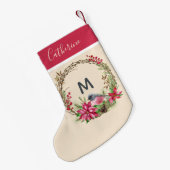 Rustieke Krans Poinsettia Vogel Bessen Initiaalmon Kleine Kerstsok (Achterkant (Hangend))
