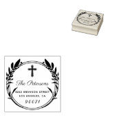 Rustieke krans religieus kruis retour adres rubberstempel (Gestempeld)