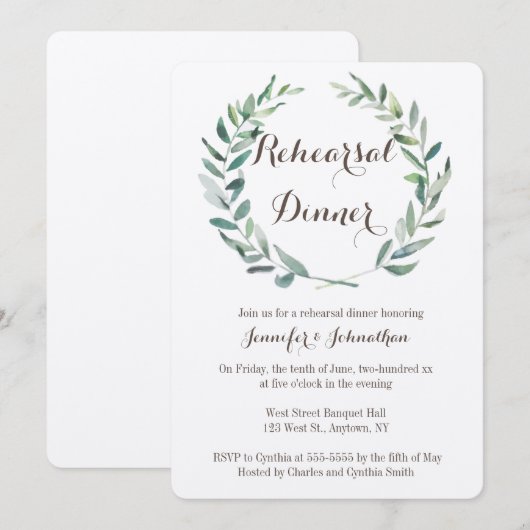 Rustieke krans repetitie diner uitnodigingen (Voorkant / Achterkant)