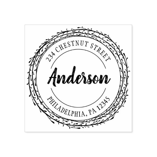 Rustieke krans retouradres rubberstempel (Afrduk)