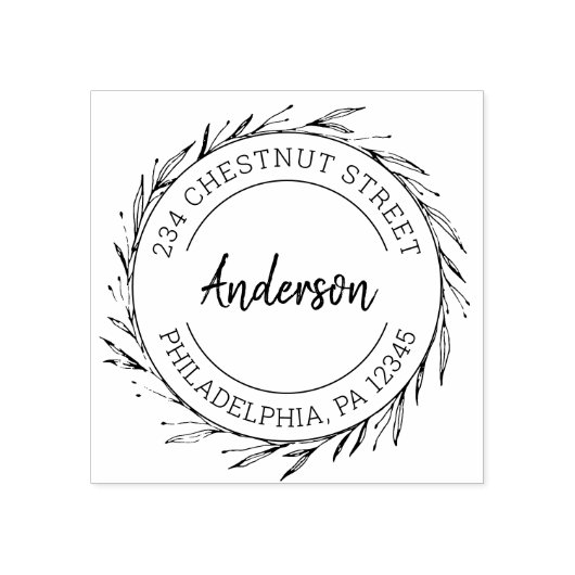 Rustieke krans retouradres rubberstempel (Afrduk)