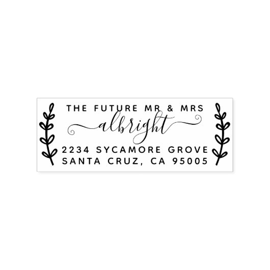 Rustieke krans & script "Future Mr & Mrs" Adres Rubberstempel (Afrduk)