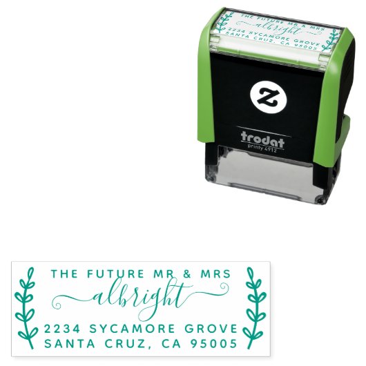Rustieke krans & script "Future Mr & Mrs" Adres Zelfinktende Stempel (In situ)
