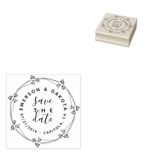 Rustieke krans & script Save The Date Modern Weddi Rubberstempel (Gestempeld)