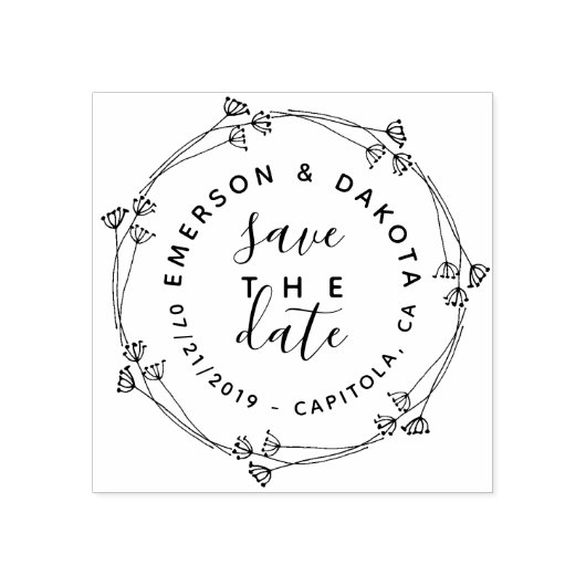 Rustieke krans & script Save The Date Modern Weddi Rubberstempel (Afrduk)