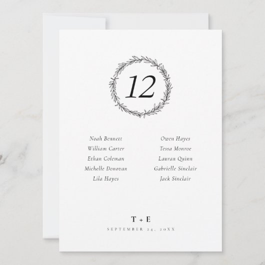 Rustieke krans tafel nummer en bruiloft gastnamen (Achterkant)