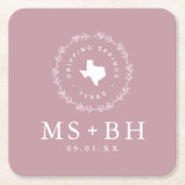 Rustieke krans Texas Bruiloft Monogram | Mauve Kartonnen Onderzetters (Voorkant)