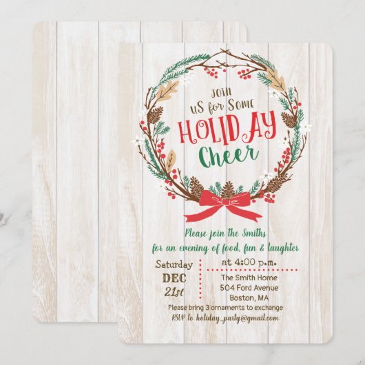 Rustieke krans vakantie kerstfeest uitnodiging (Voorkant / Achterkant)