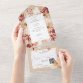 Rustieke krans van de herfst bladeren Tan QR code All In One Uitnodiging (Afscheurbaar)