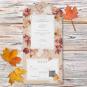 Rustieke krans van de herfst bladeren Tan QR code All In One Uitnodiging