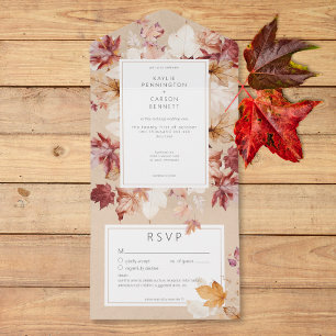 Rustieke Krans van Fall Leaves Tan Details All In One Uitnodiging