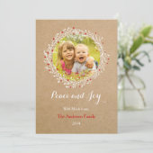 Rustieke krans Vrede en vreugde Kerstkaart Groupon (Staand voorkant)