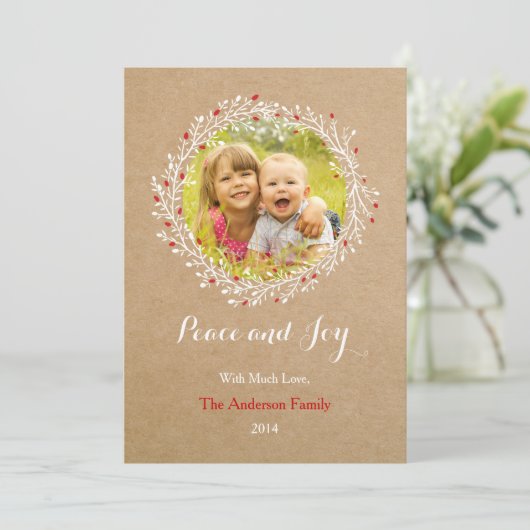 Rustieke krans Vrede en vreugde Kerstkaart Groupon (Staand voorkant)