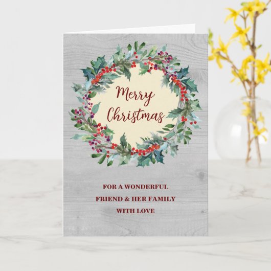 Rustieke Krans Vriend & Familie Vrolijk Kerstfeest Kaart (Gele Bloem)