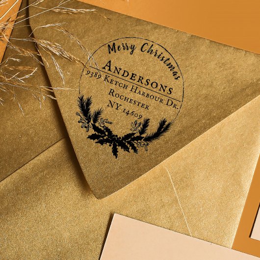 Rustieke krans Vrolijk Kerstmis retour adres Rubberstempel