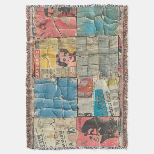 Rustieke krant Patchwork Collage (10) Deken (Voorkant Verticaal)