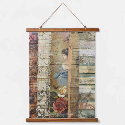Rustieke  krant Patchwork Collage (10) Hangend Wandkleed (Voorkant)