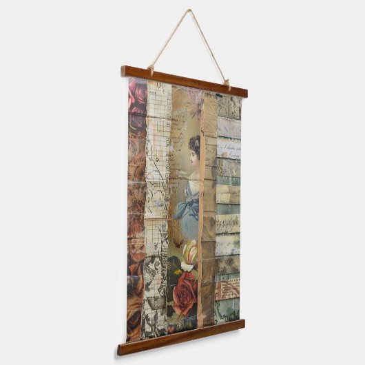 Rustieke  krant Patchwork Collage (10) Hangend Wandkleed (Gebogen)
