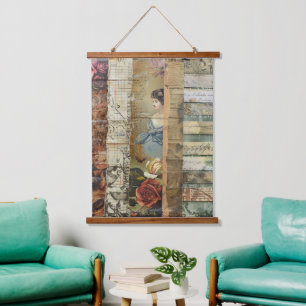Rustieke  krant Patchwork Collage (10) Hangend Wandkleed