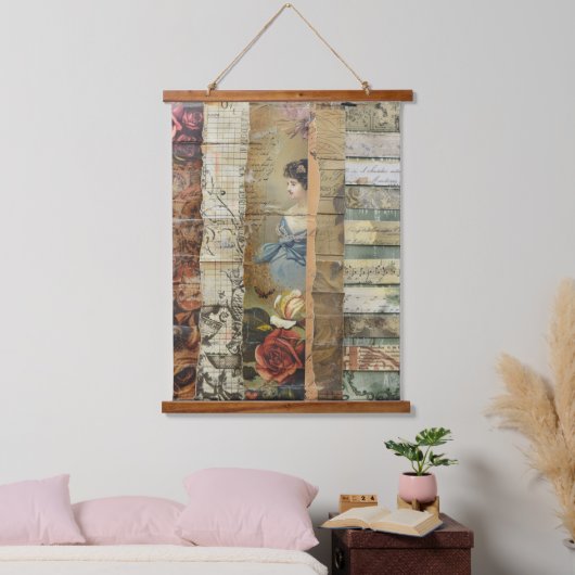 Rustieke krant Patchwork Collage (10) Hangend Wandkleed (Slaapkamer)