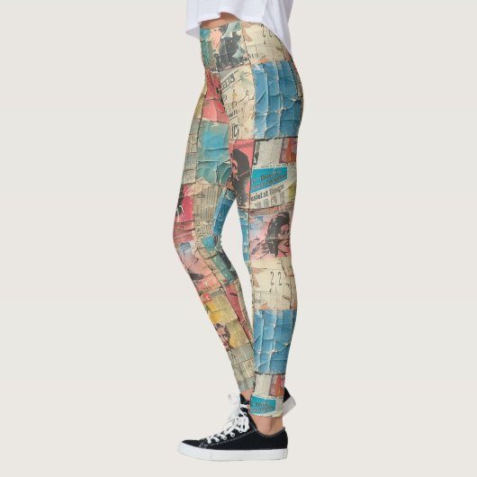 Rustieke krant Patchwork Collage (10) Leggings (Links)